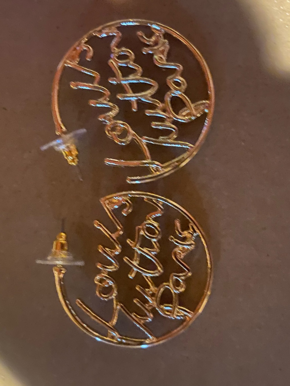 Gold Script Circle Hoop Earrings - Women Jewelry